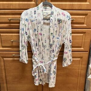 Printfresh White Bridal-Print Robe with Belt